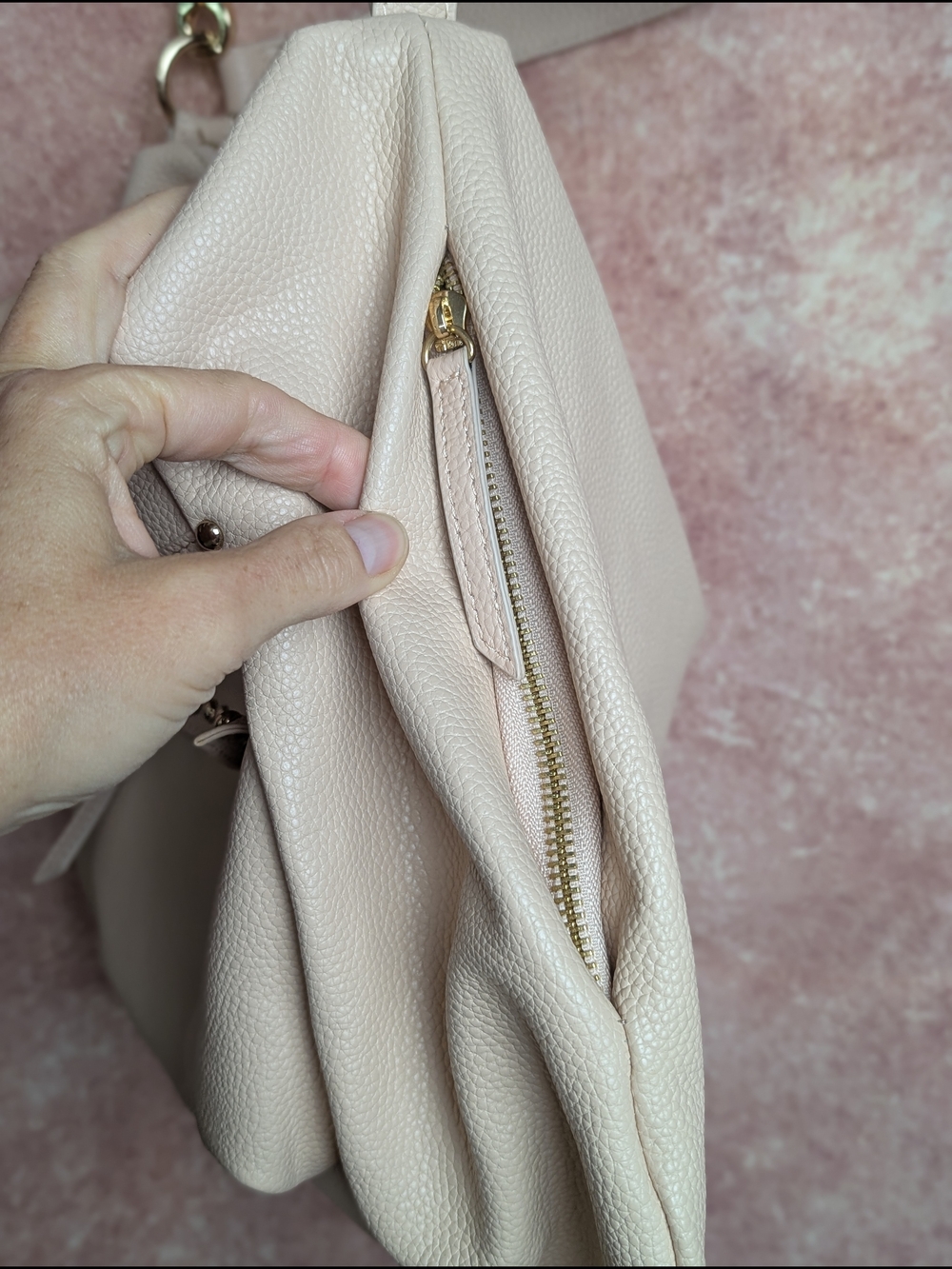 LAGGO Joyce Blush Pebbled Leather Hobo Shoulder Crossbody Bag Studded - Picture 6 of 17